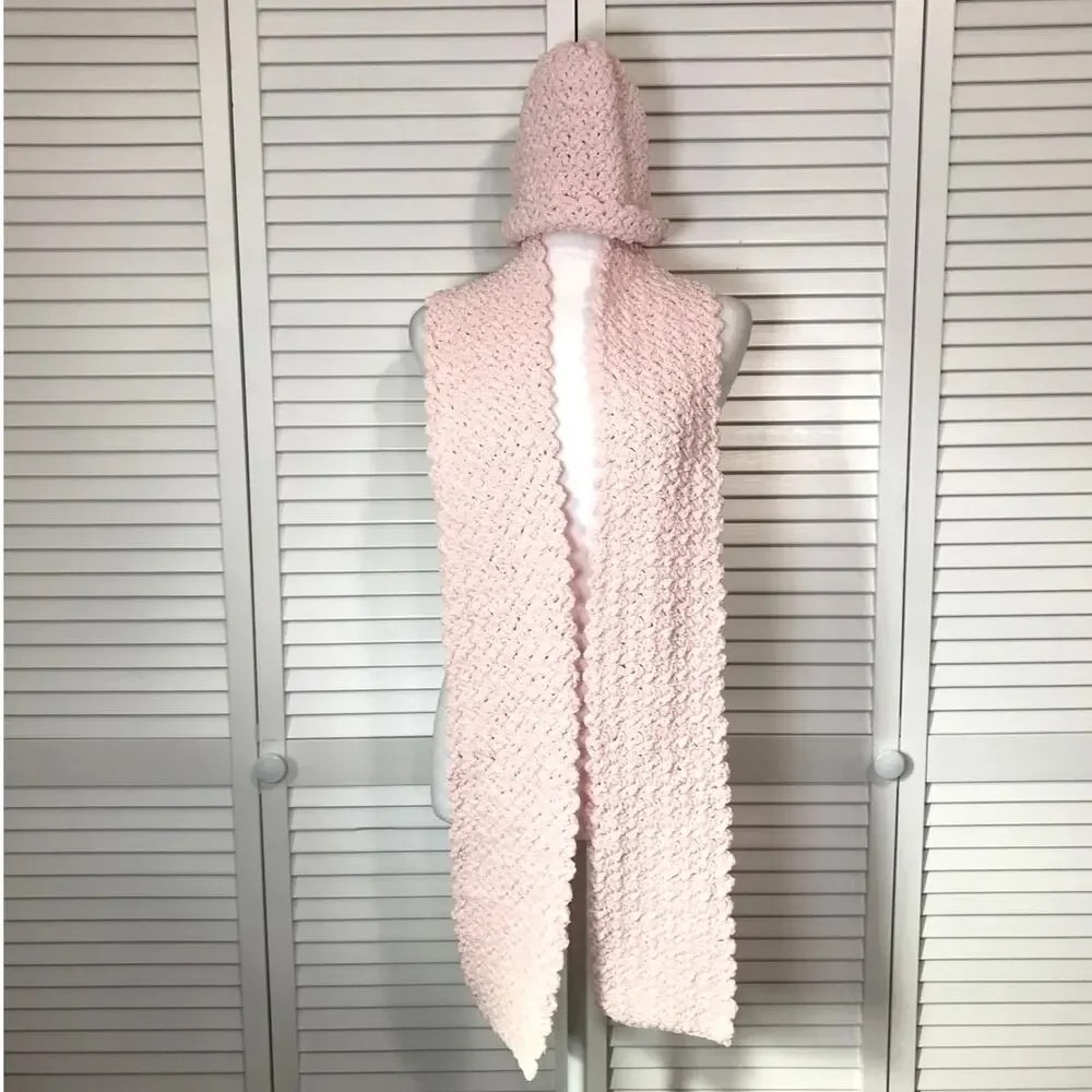 NWT Handmade Crocheted Skinny Chenille Pink Textured Adult Beanie Scarf 75”